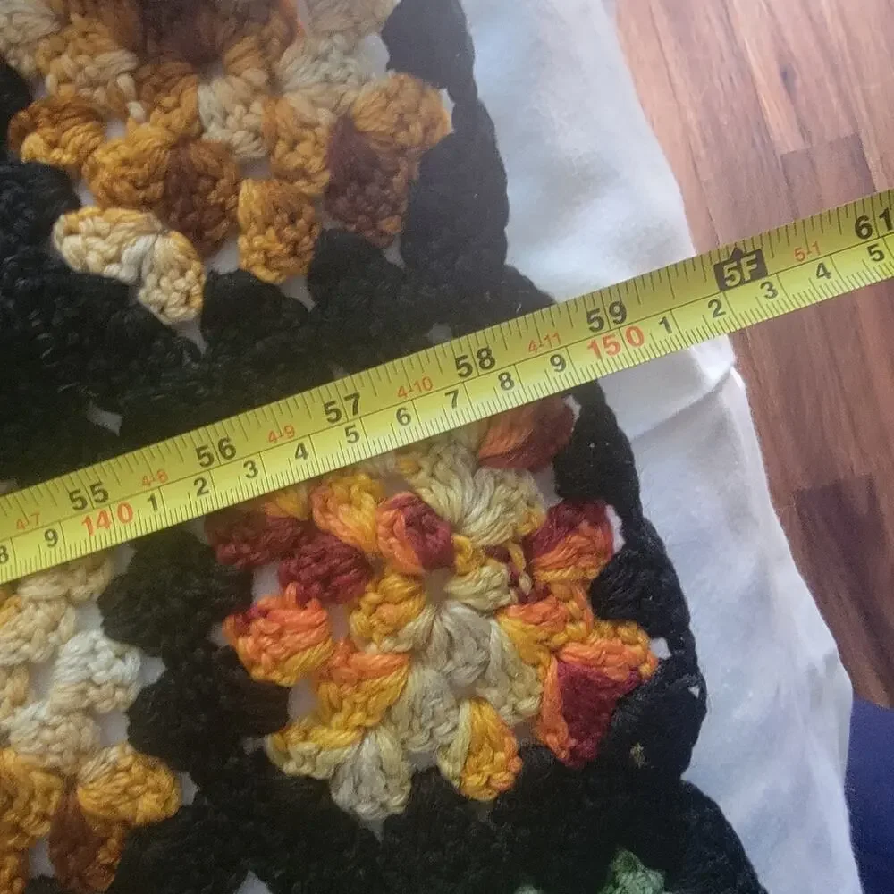 Vintage Handmade Granny Square Crochet Blanket 59.75